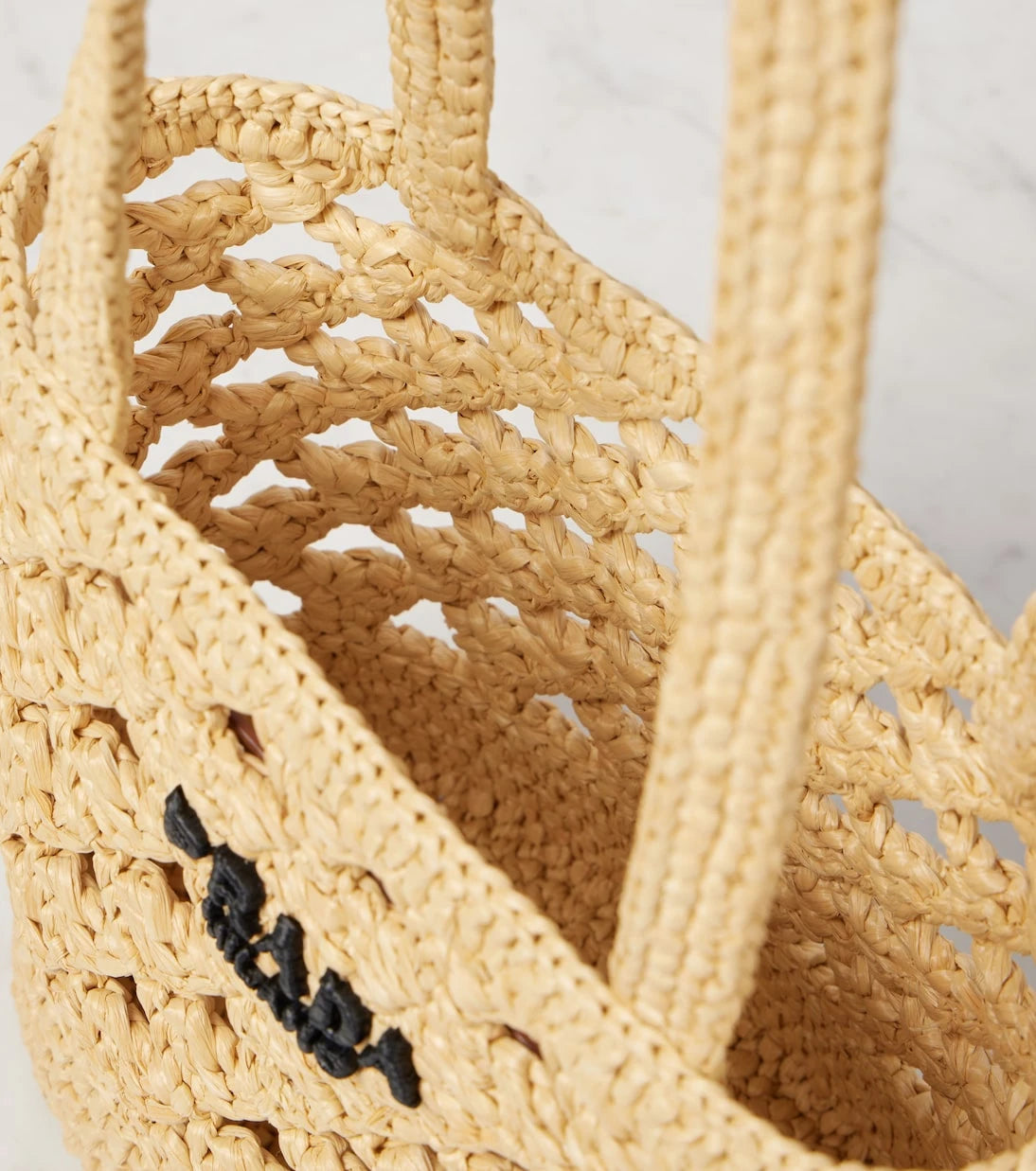 Prada - Logo raffia-effect crochet tote bag