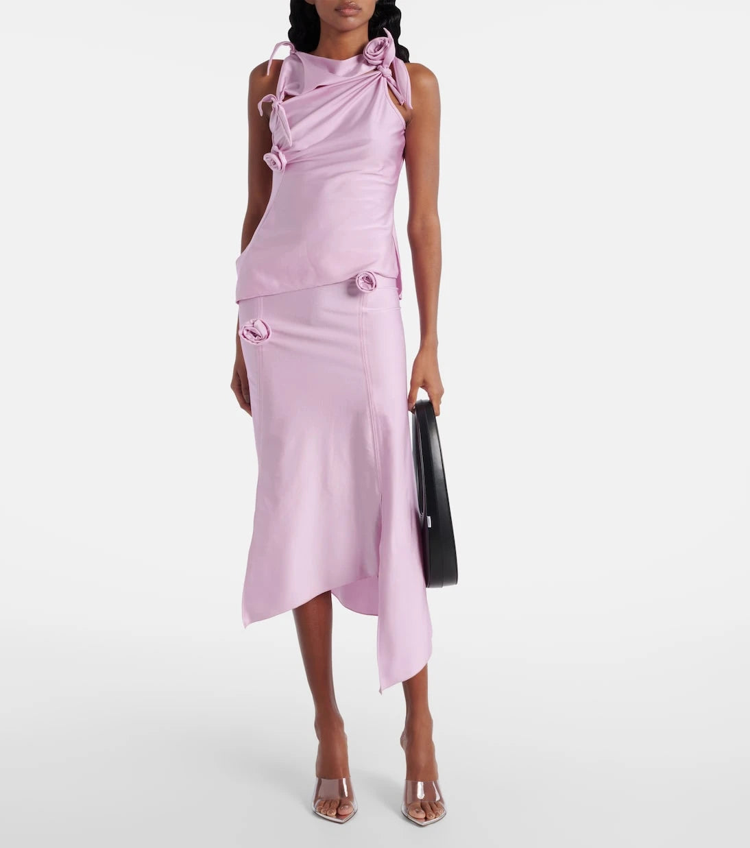 Coperni - Floral-appliqué satin midi skirt