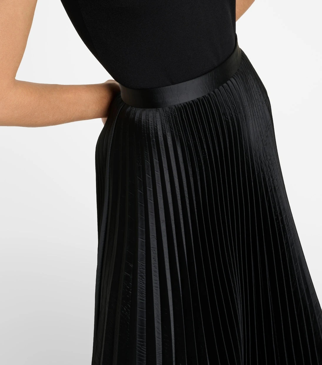 Alaïa - Pleated croc-effect satin midi skirt