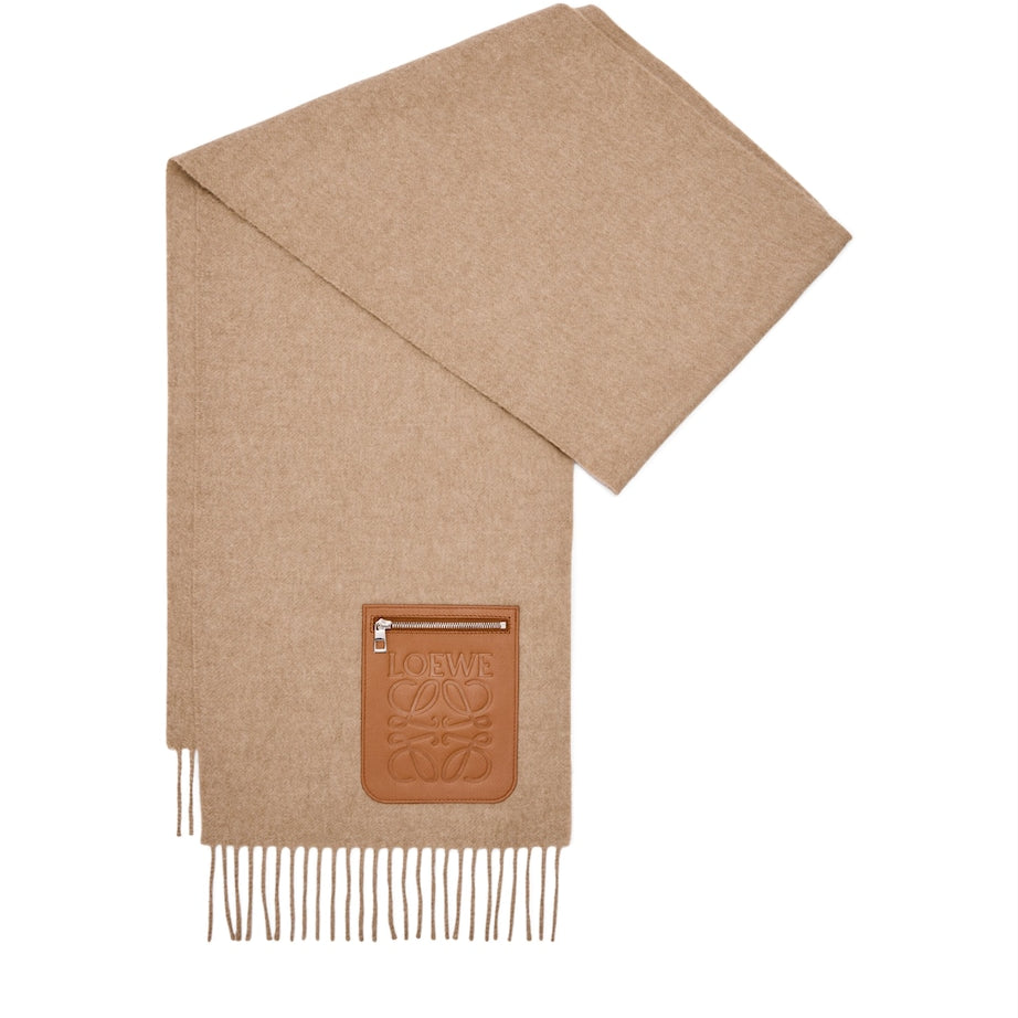 LOEWE Beige Wool-Cashmere Pocket-Detail Scarf