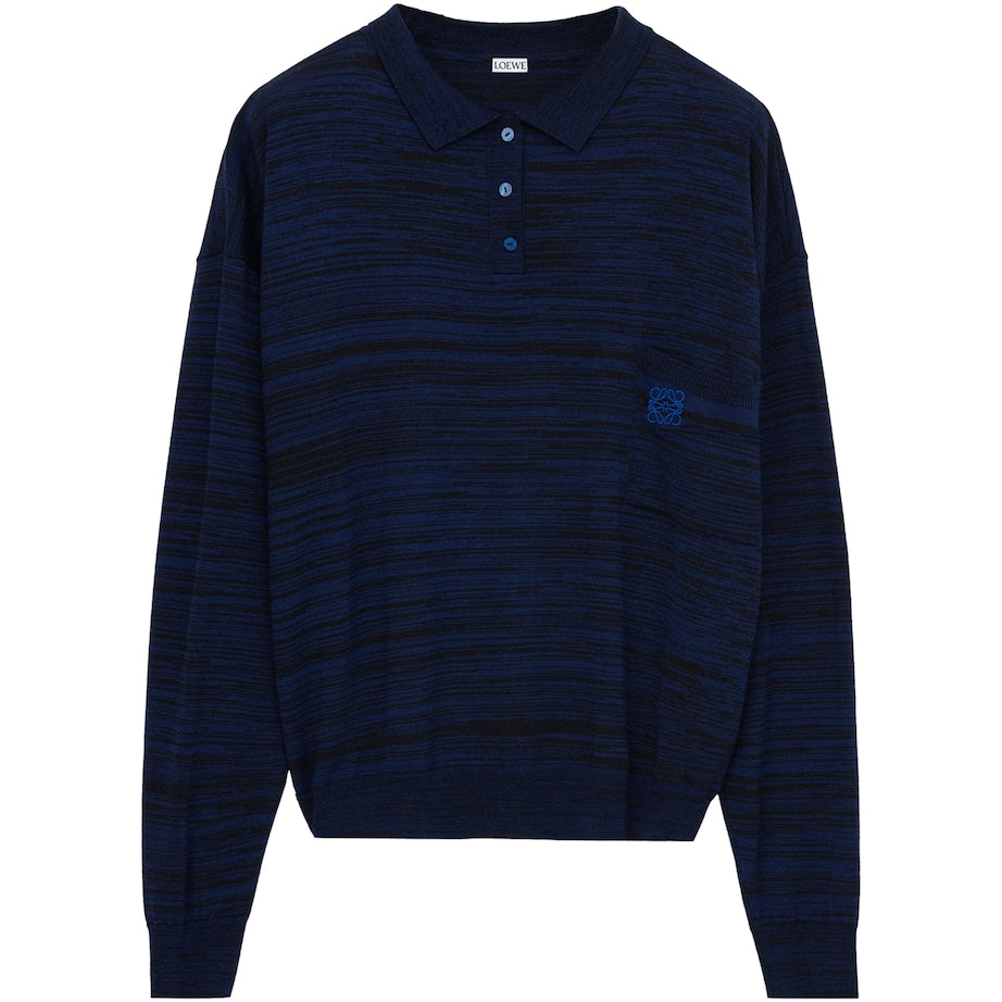 LOEWE Navy Stretch-Wool Anagram Polo Sweater