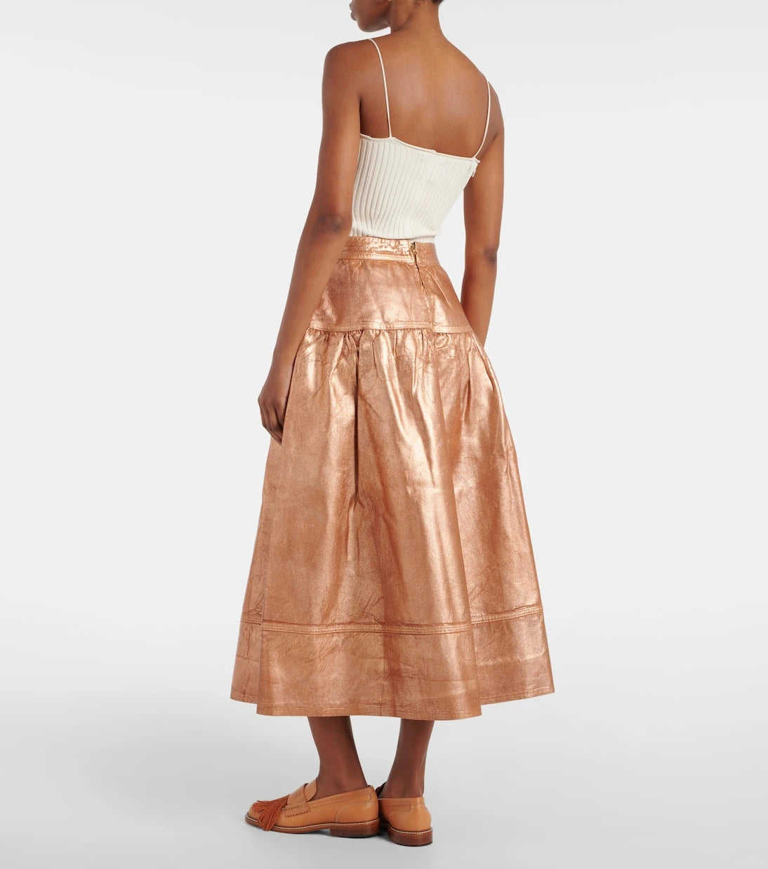 Ulla Johnson - Astrid foiled denim midi skirt