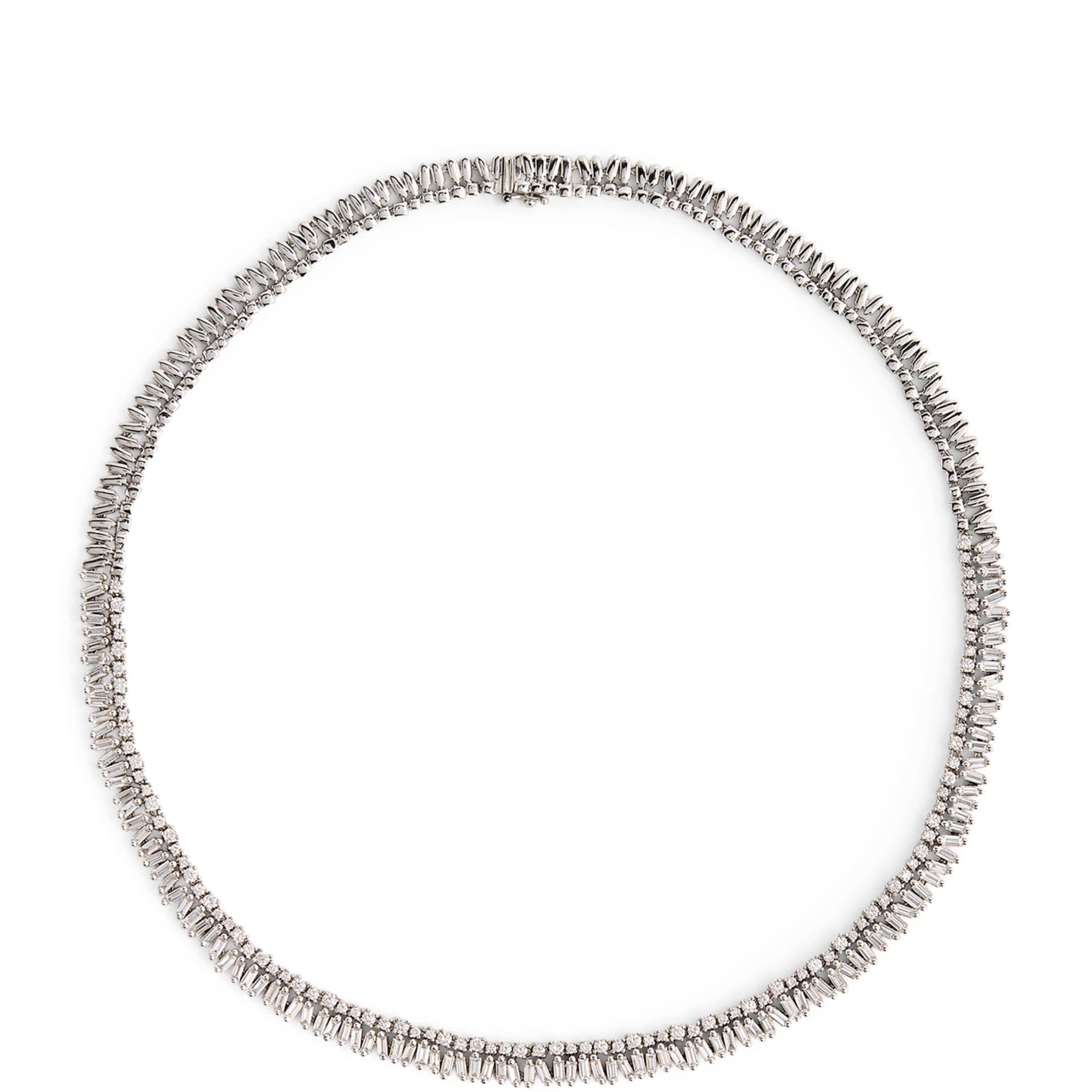 White Gold and Diamond Short Stack Tennis Necklace
