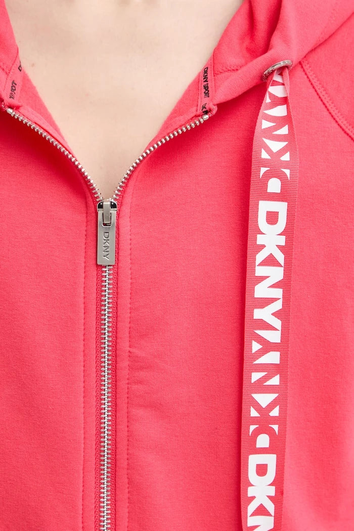 DKNY kadın pamuklu kapüşonlu fermuarlı sweatshirt