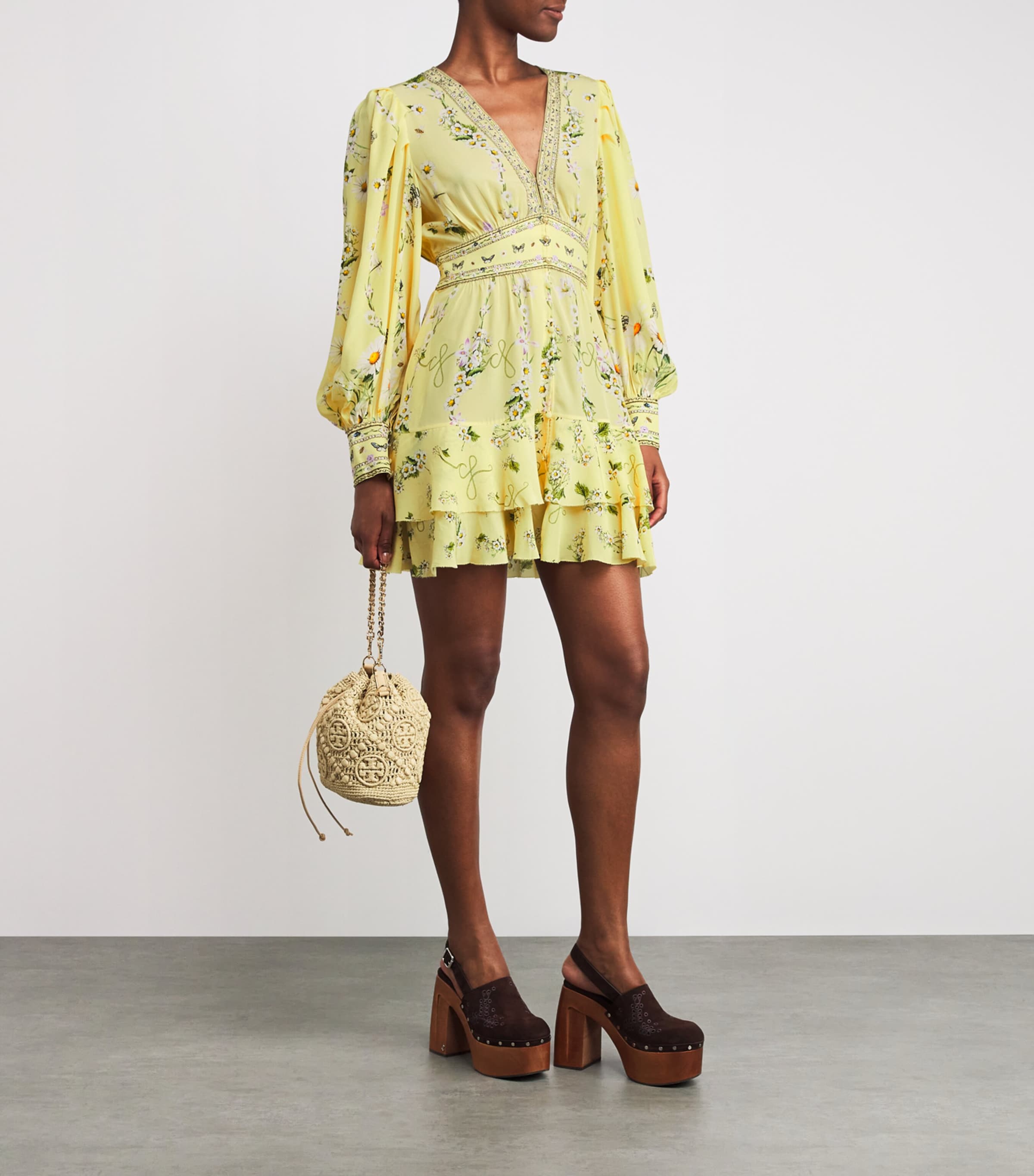 Yellow Silk Daisy Chain Mini Dress