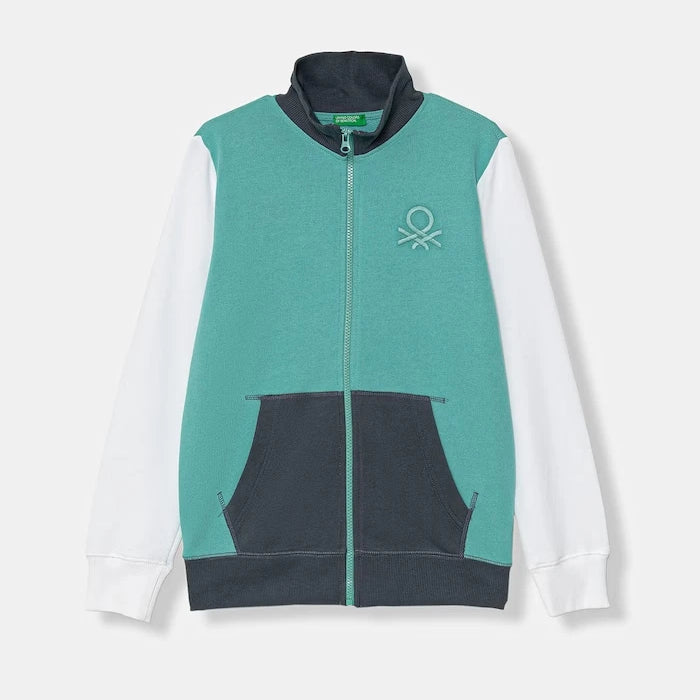 United Colors of Benetton çocuk kapüşonlu fermuarlı pamuklu sweatshirt