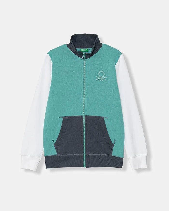 United Colors of Benetton çocuk kapüşonlu fermuarlı pamuklu sweatshirt