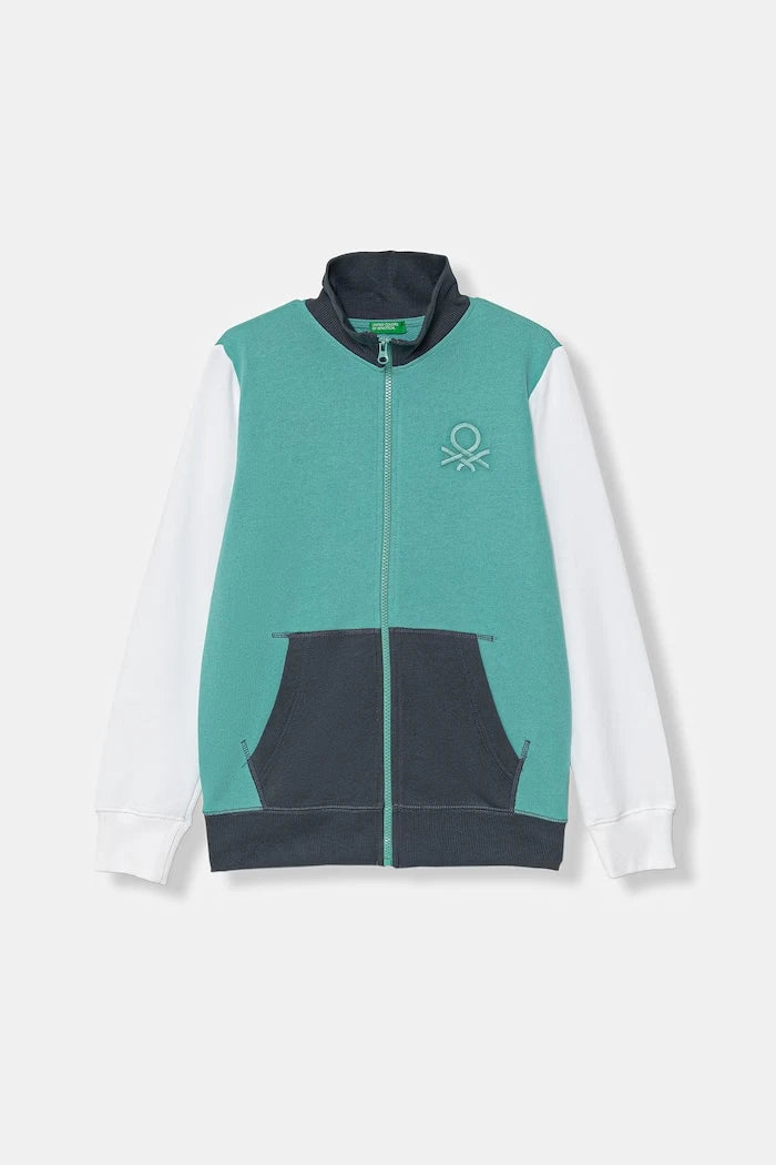 United Colors of Benetton çocuk kapüşonlu fermuarlı pamuklu sweatshirt