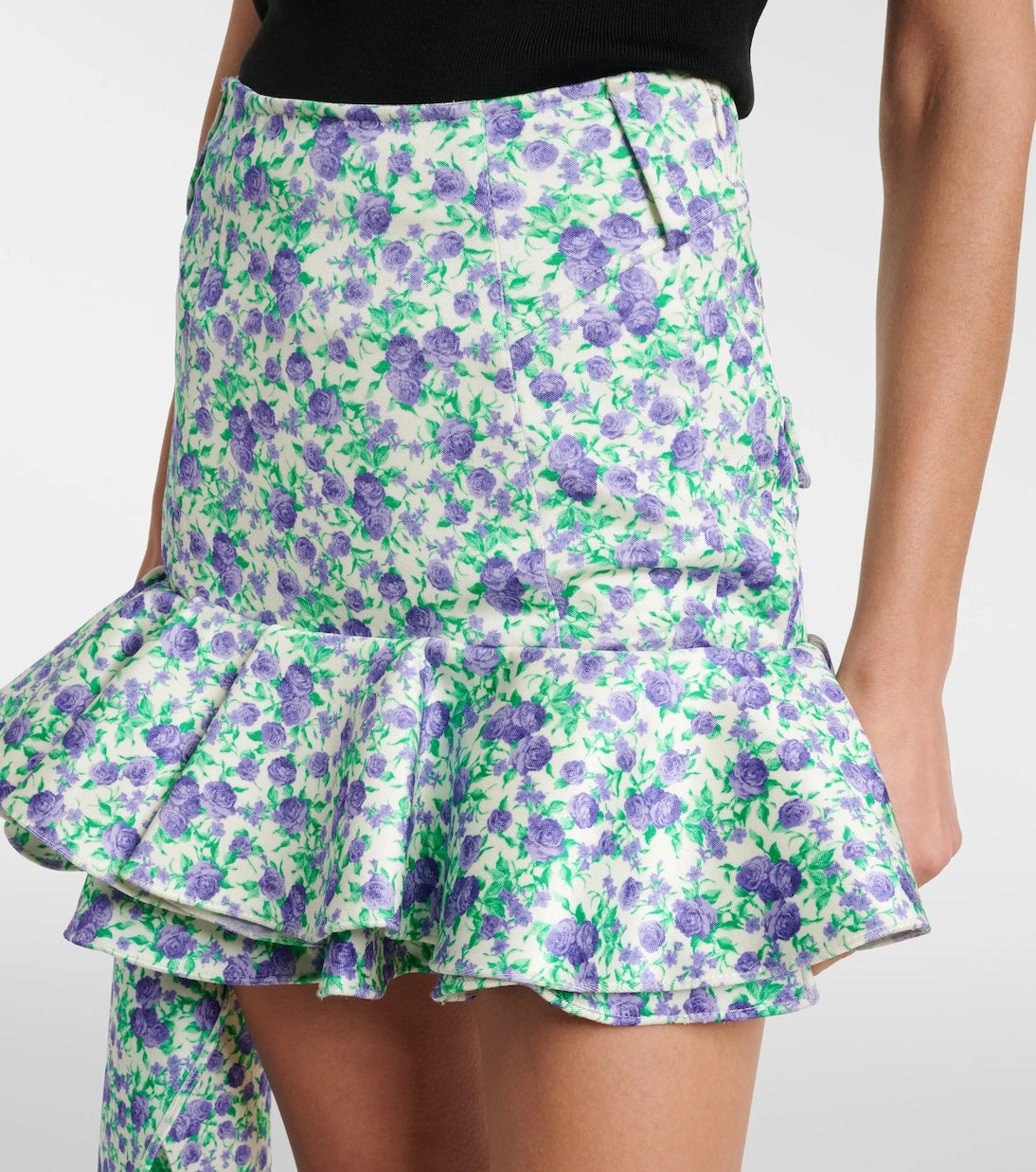 Rabanne - Ruffled floral jersey miniskirt