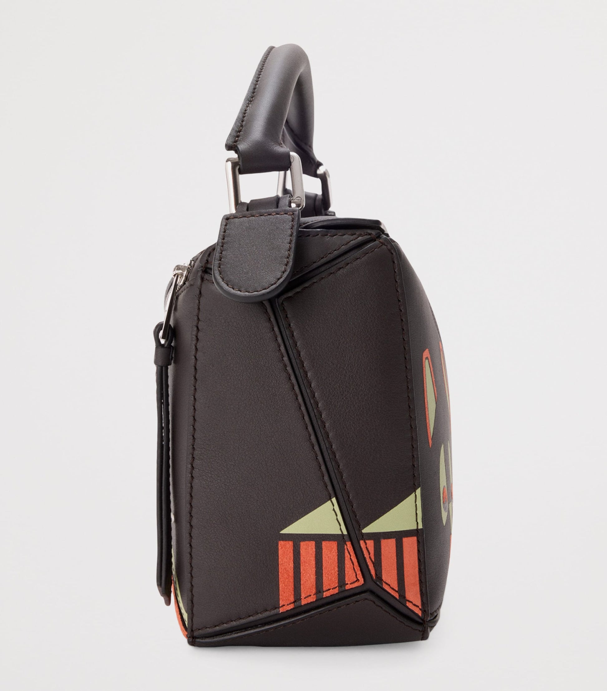 Leather Futurist Cat Puzzle Top-Handle Bag