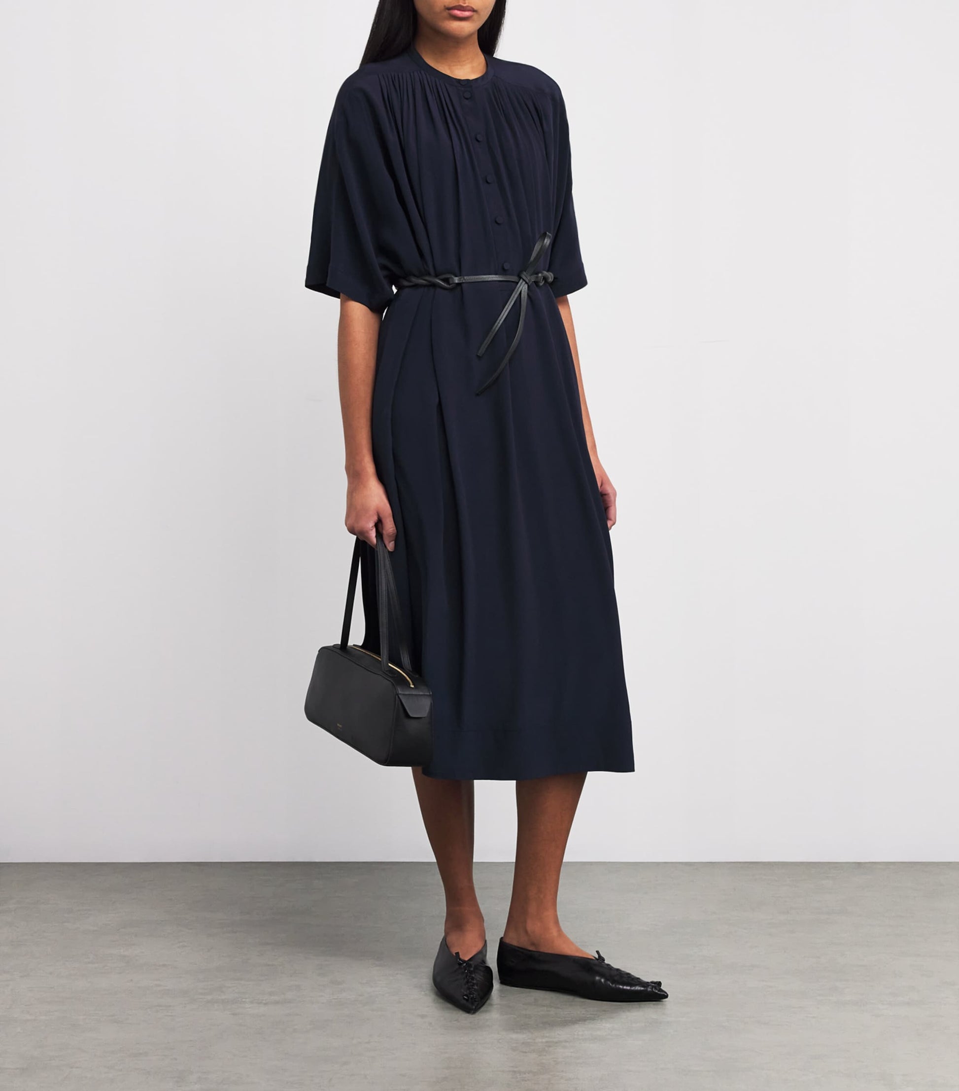 Yves Salomon Black Leather Braided Belt