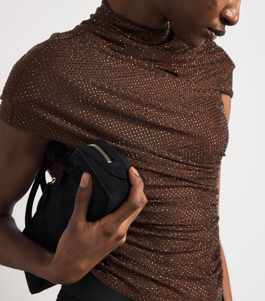Self-Portrait Brown Embellished Draped Top