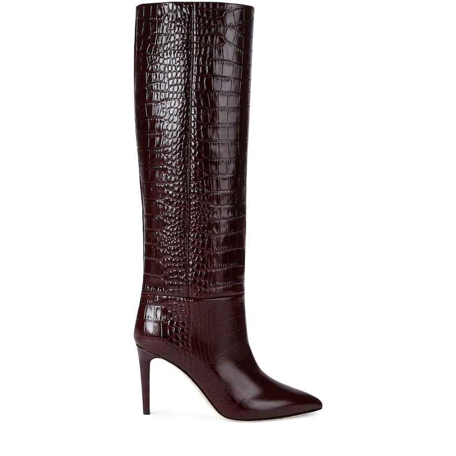 Paris Texas Burgundy Croc-Embossed Leather Knee-High Boots 85