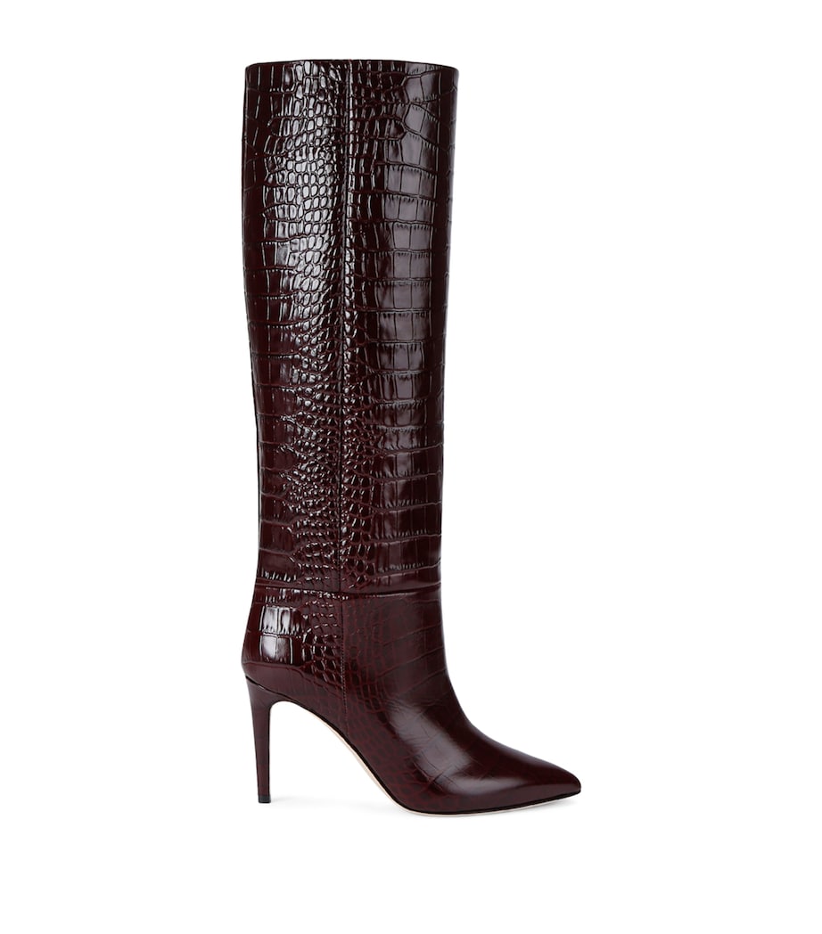 Paris Texas Burgundy Croc-Embossed Leather Knee-High Boots 85