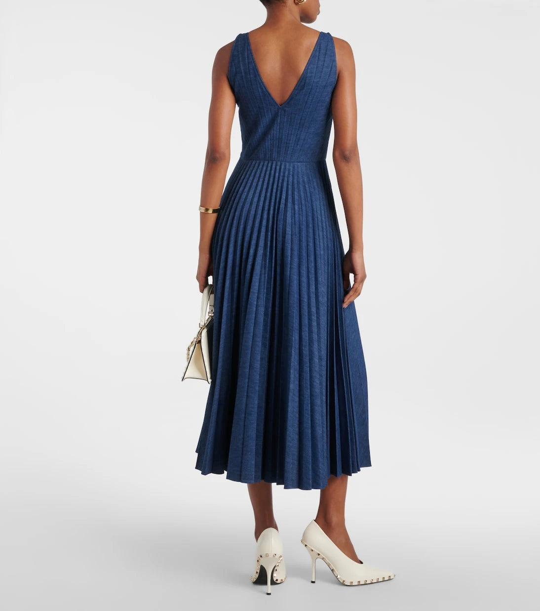 Valentino - VGold plissé chambray maxi dress