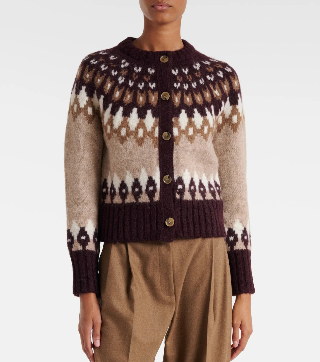 Veronica Beard - كارديجان Christina Fair Isle المصنوع من مزيج الألبكة