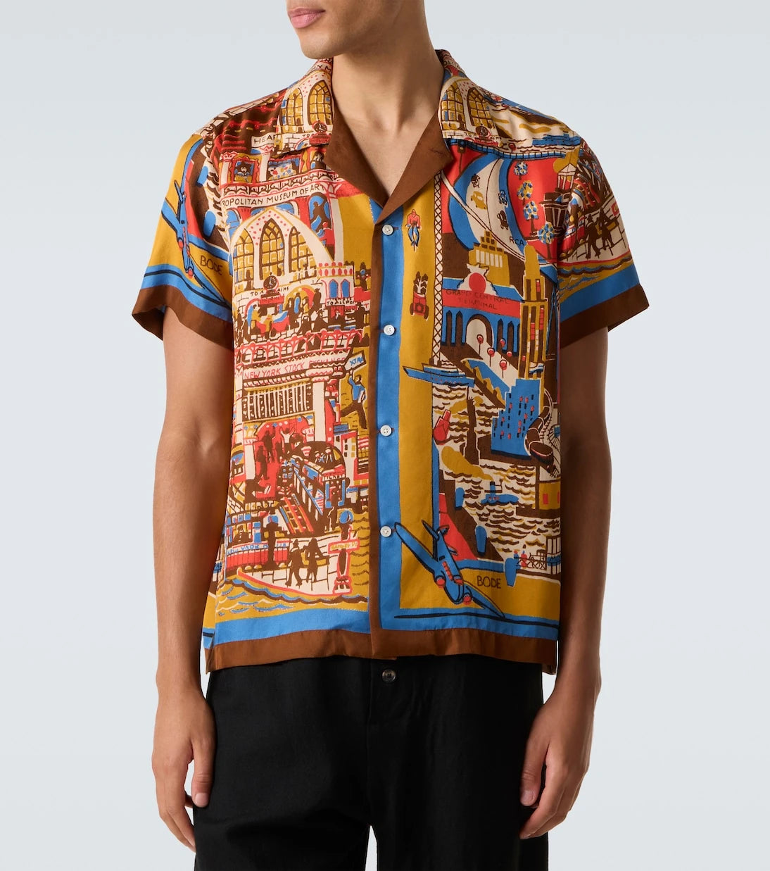 Bode - Manhattan Island printed silk bowling shirt