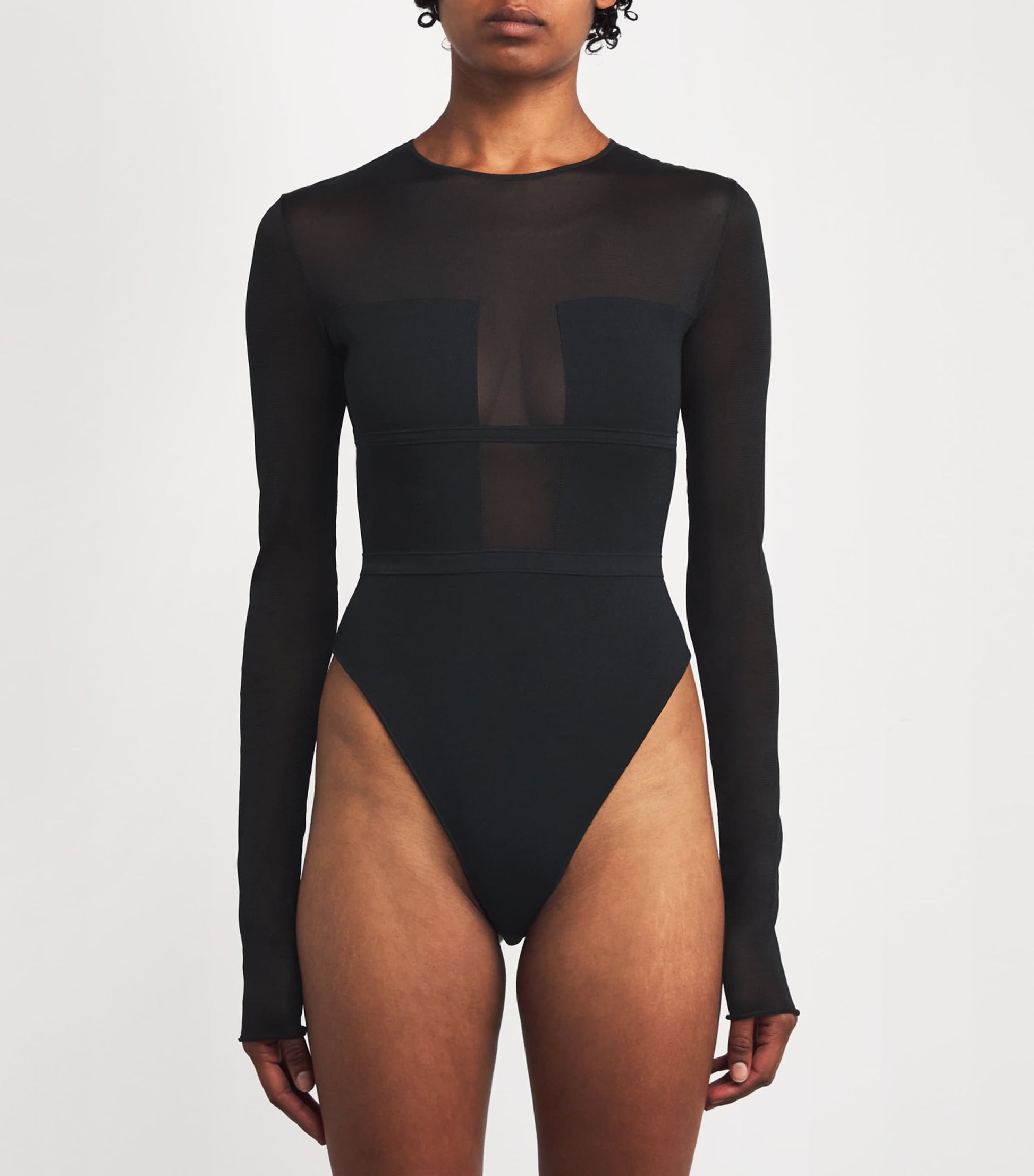 Nensi Dojaka Black Long-Sleeve Angular Bodysuit