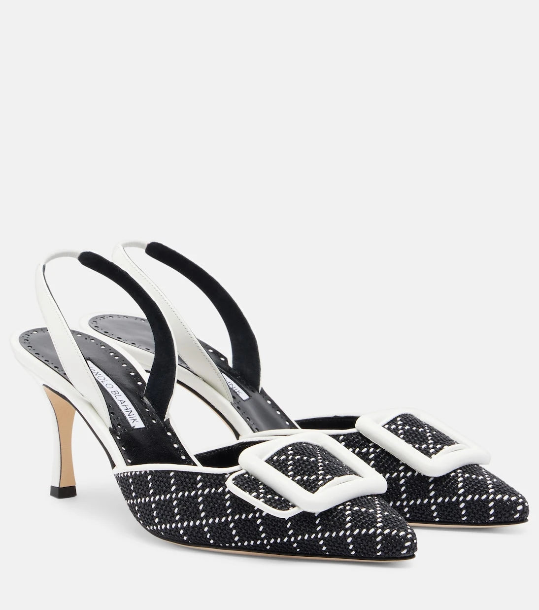 Manolo Blahnik - Maysli raffia-effect slingback pumps
