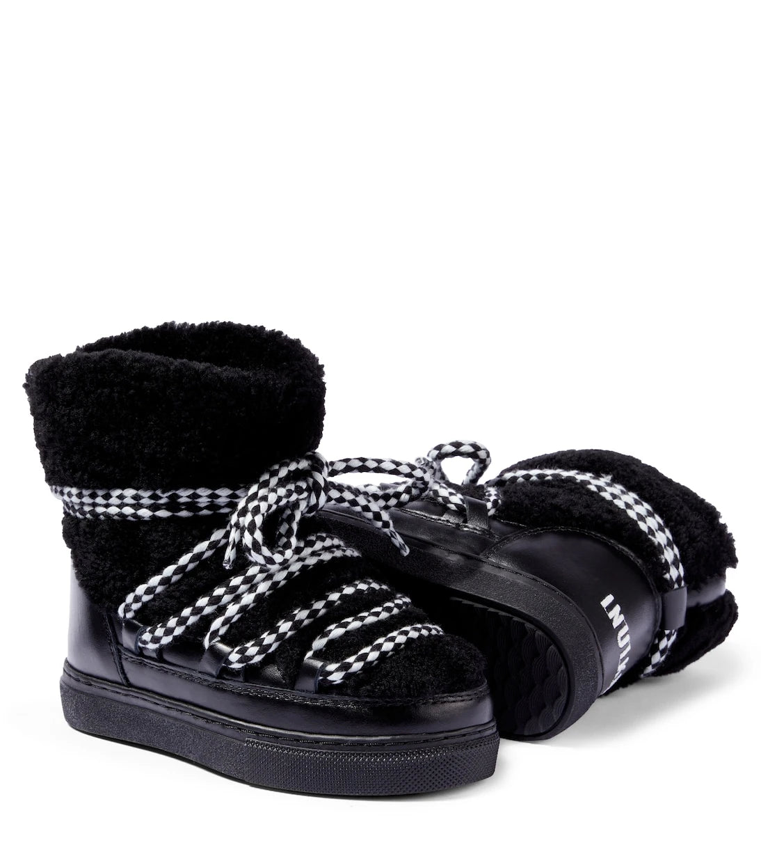 Inuikii Kids - Curly shearling and leather ankle boots
