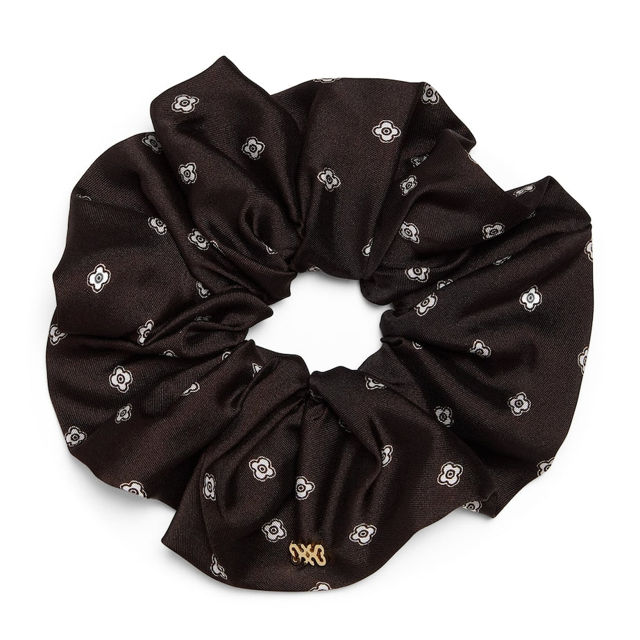 Beige Satin Scarf Print Scrunchie