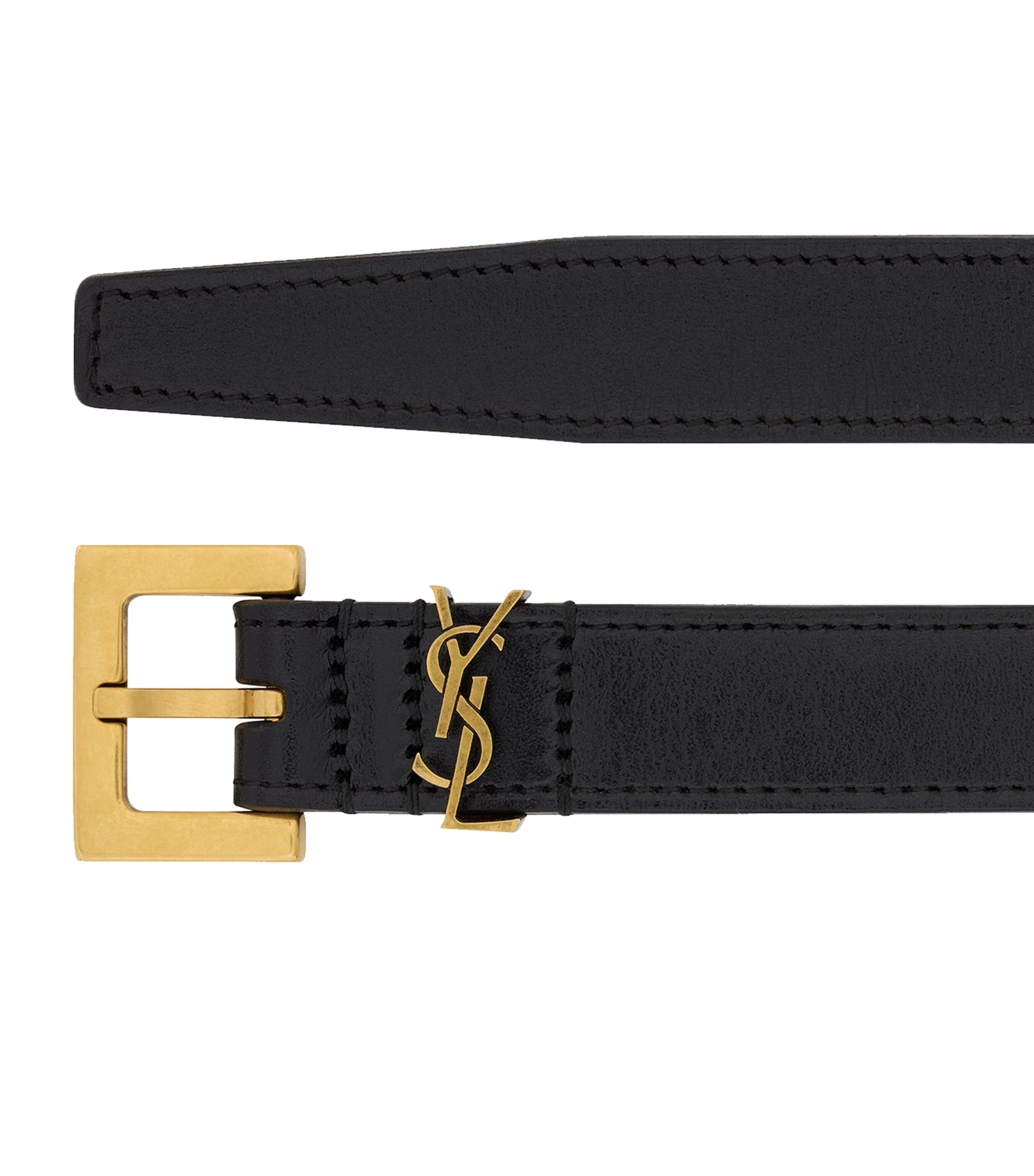 Saint Laurent Black Leather Monogram Belt