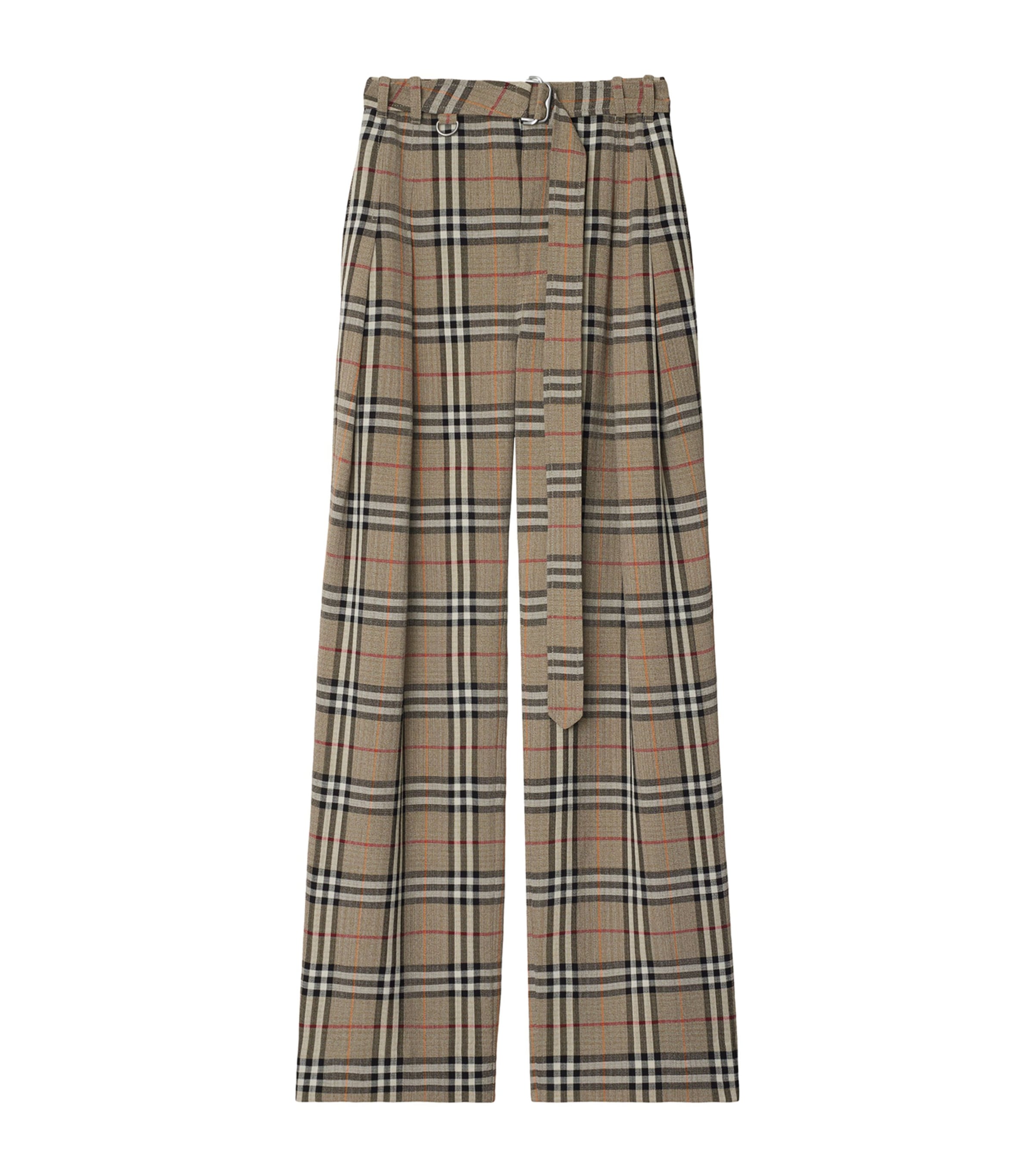 Burberry Check Belted Wide-Leg Trousers