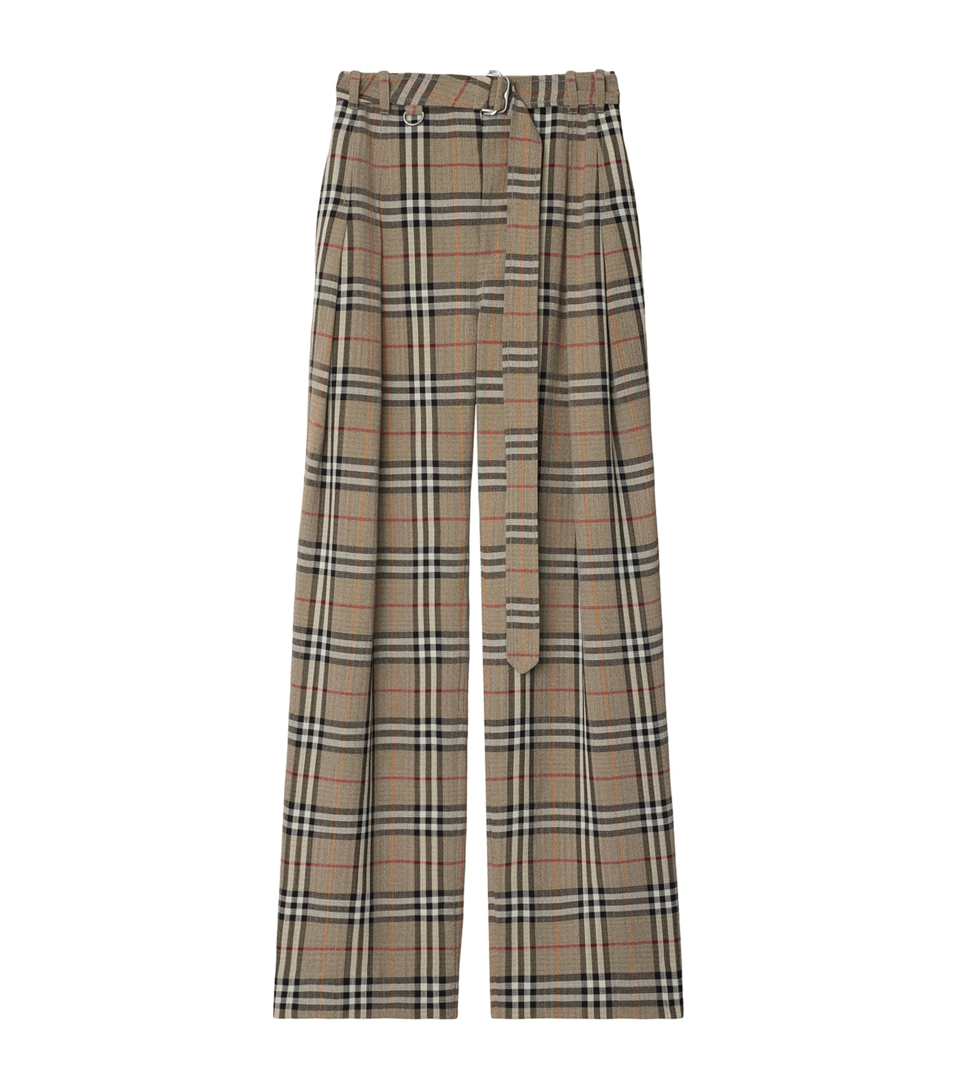 Burberry Check Belted Wide-Leg Trousers
