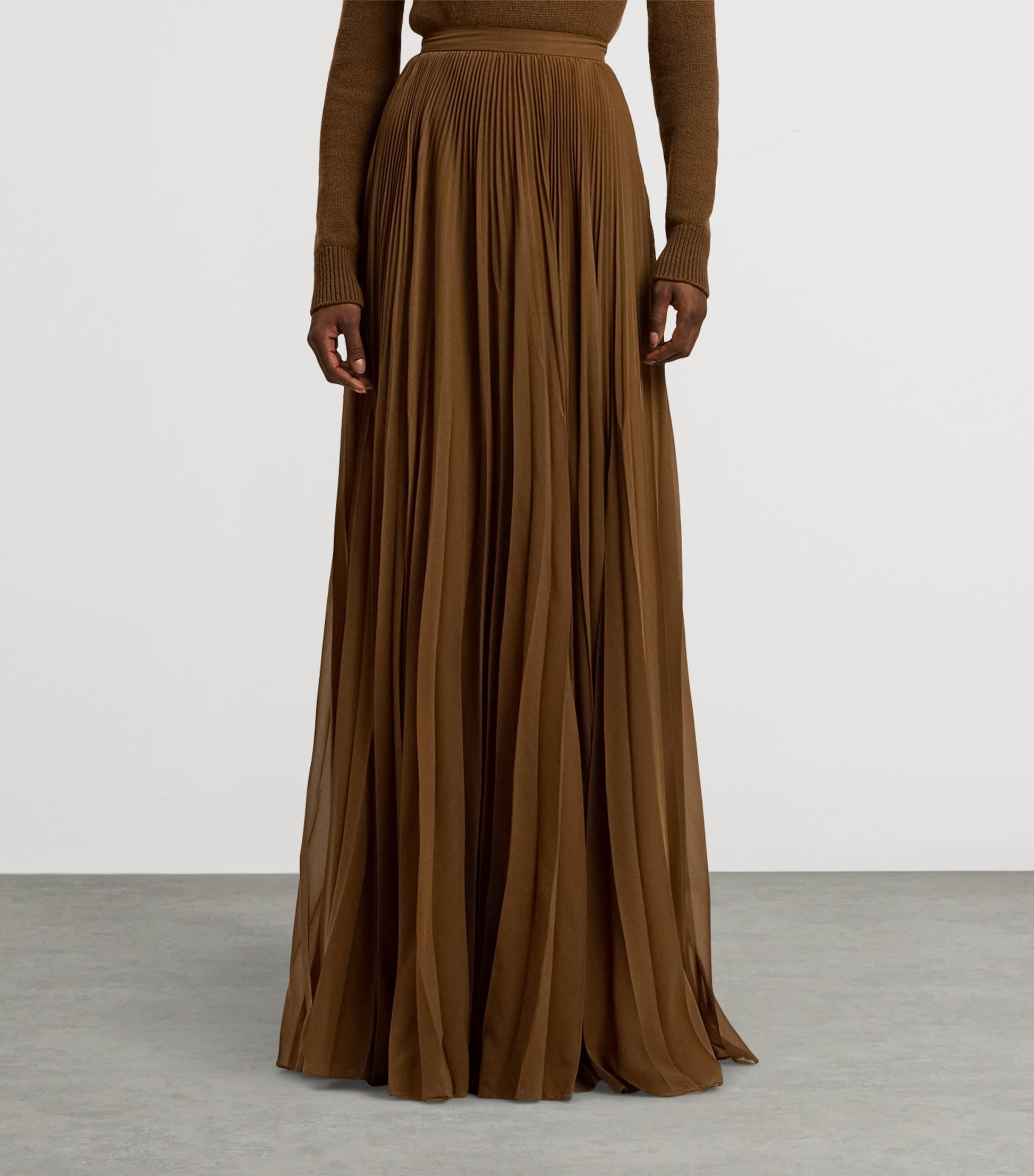 Ralph Lauren Collection Brown Chiffon Pleated Marsha Maxi Skirt
