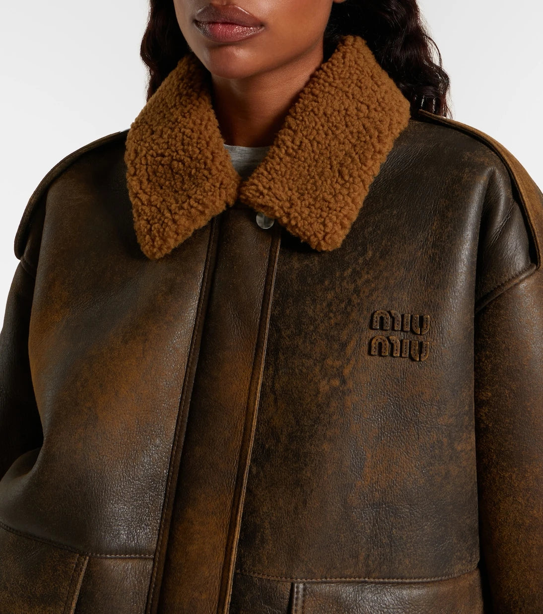 Miu Miu - Shearling-trimmed leather blouson jacket