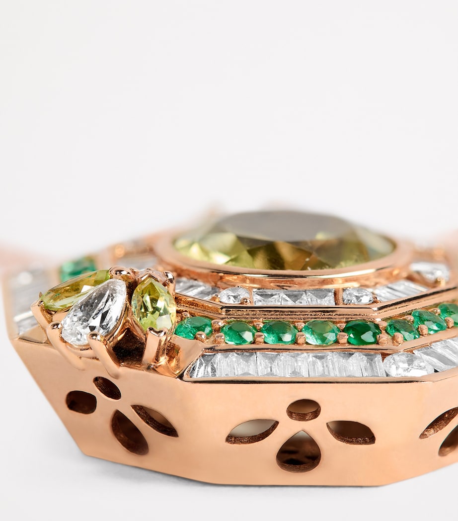 Yellow Gold, Diamond, Peridot and Emerald Honey Queen Bee Pendant