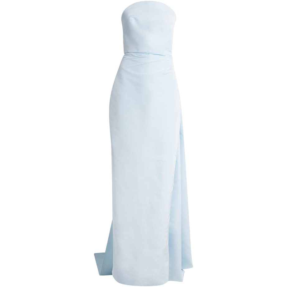 Monique Lhuillier Blue Draped Off-The-Shoulder Gown