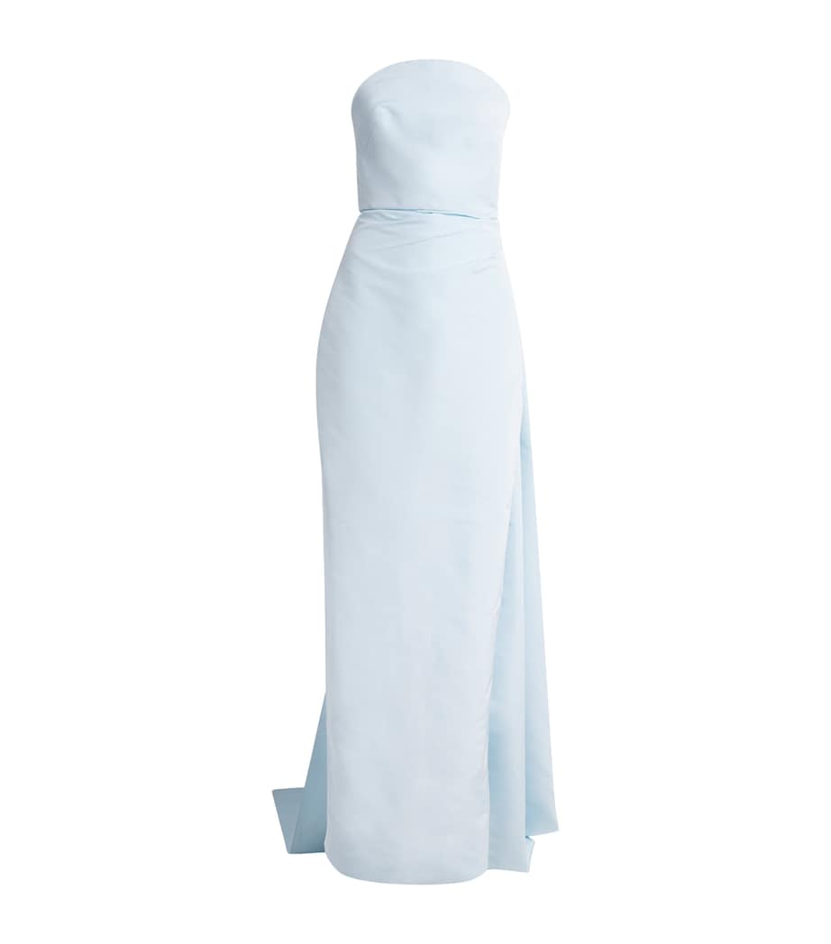 Monique Lhuillier Blue Draped Off-The-Shoulder Gown