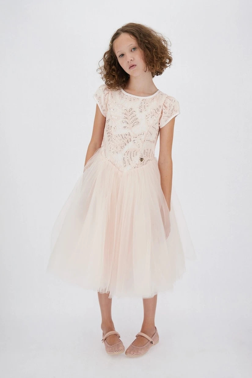 Monnalisa - Sequined lace-trimmed tulle dress