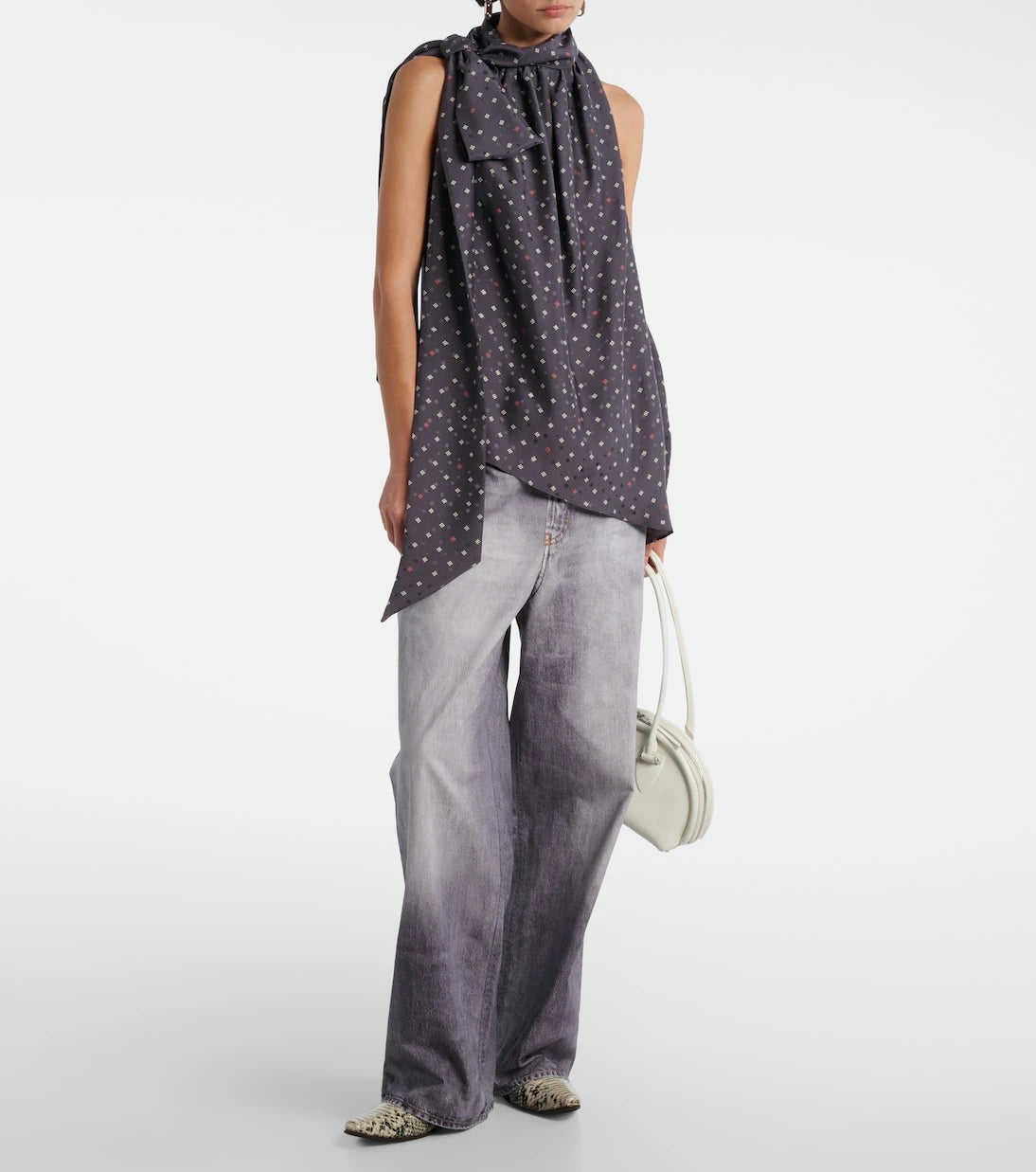 Acne Studios - Bow-detail printed asymmetric silk top