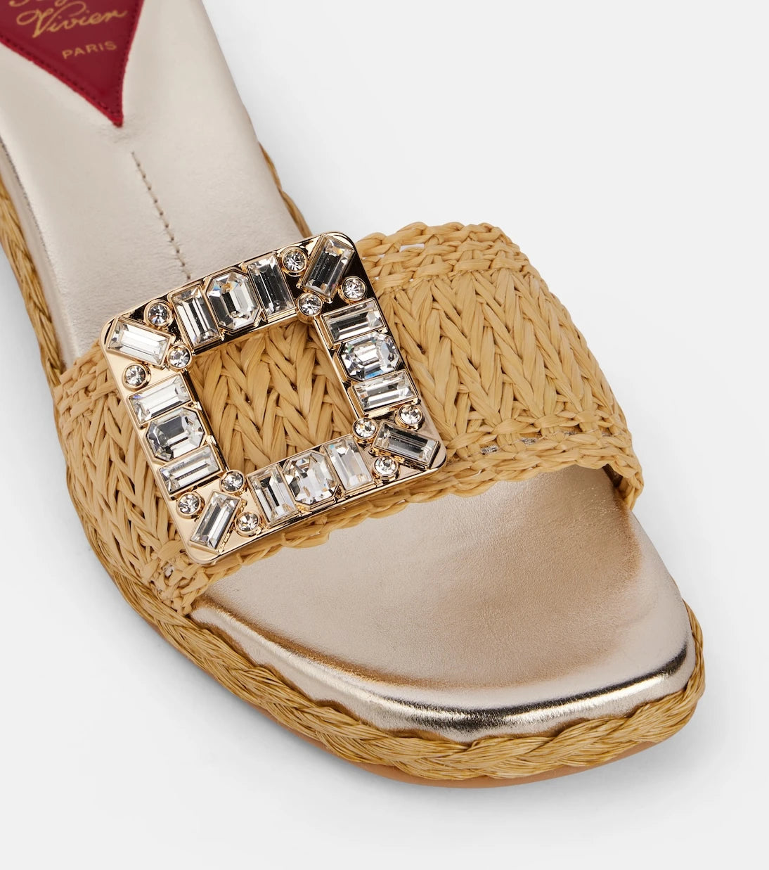 Roger Vivier - Crystal-embellished raffia mules