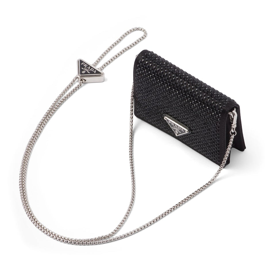 Prada Black Crystal-Embellished Chain Wallet