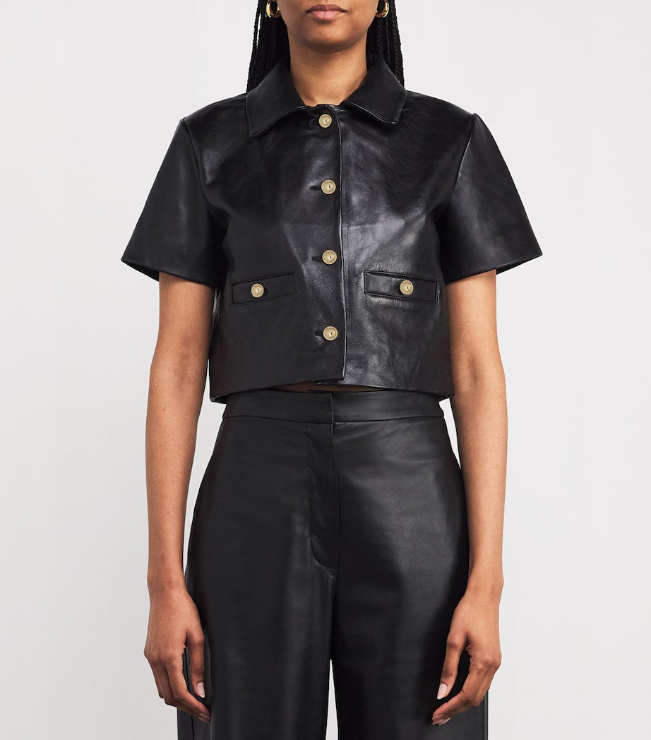 Maje Black Cropped Leather Jacket