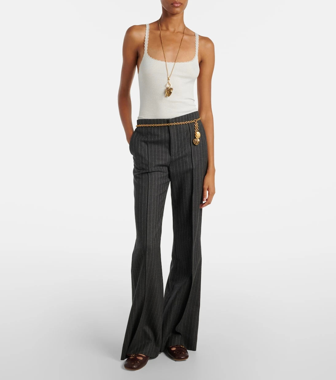 Chloé - Pinstriped virgin wool wide-leg pants
