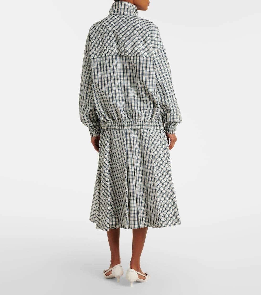Prada - Checked cotton-blend chambray midi skirt