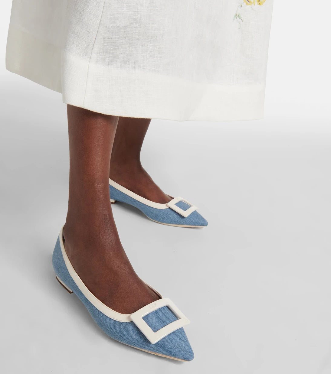 Roger Vivier - Leather-trimmed denim ballet flats