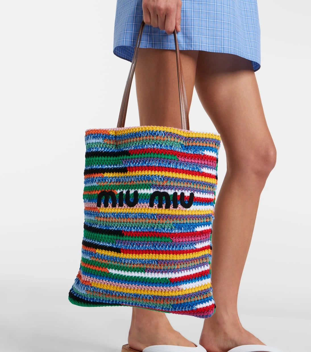 Miu Miu - Leather-trimmed crochet tote bag