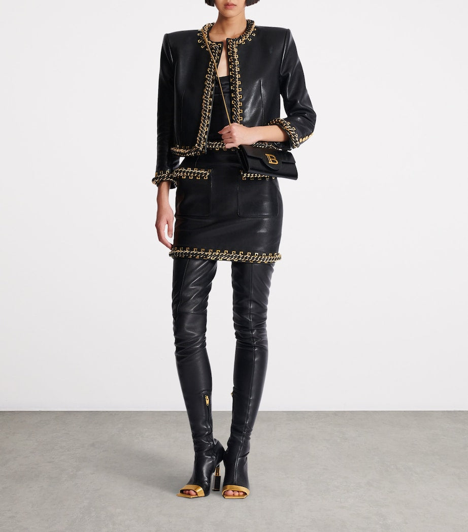 Balmain Black Lambskin Embellished Mini Skirt