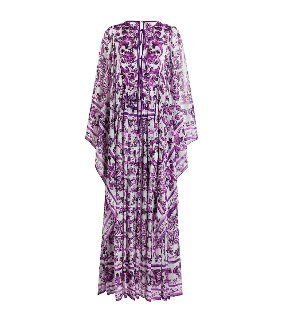 Multi Silk Majolica Print Kaftan Dress