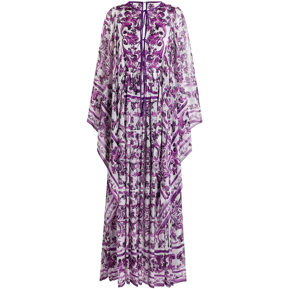 Multi Silk Majolica Print Kaftan Dress