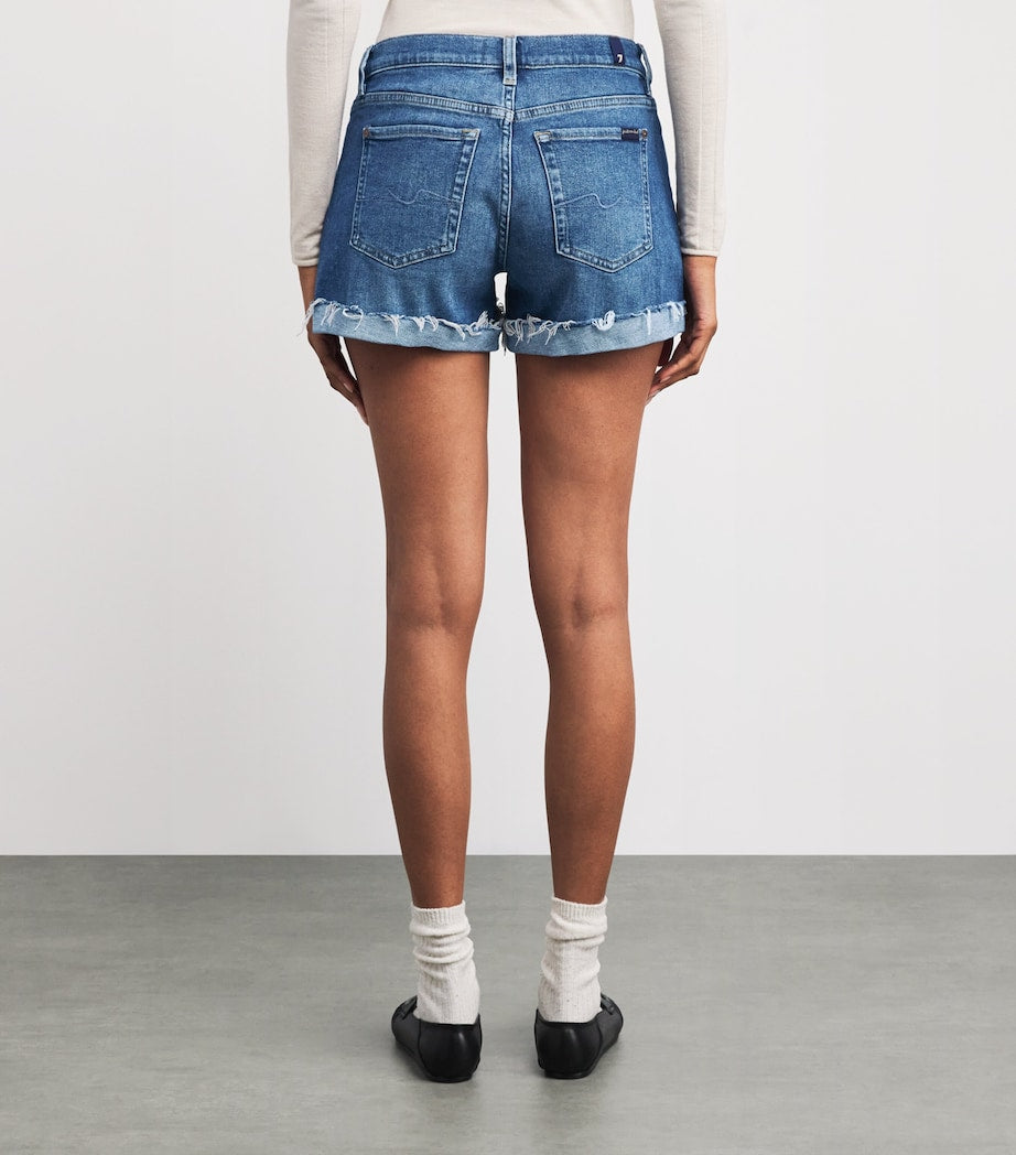 7 For All Mankind Blue Mid Roll Denim Shorts