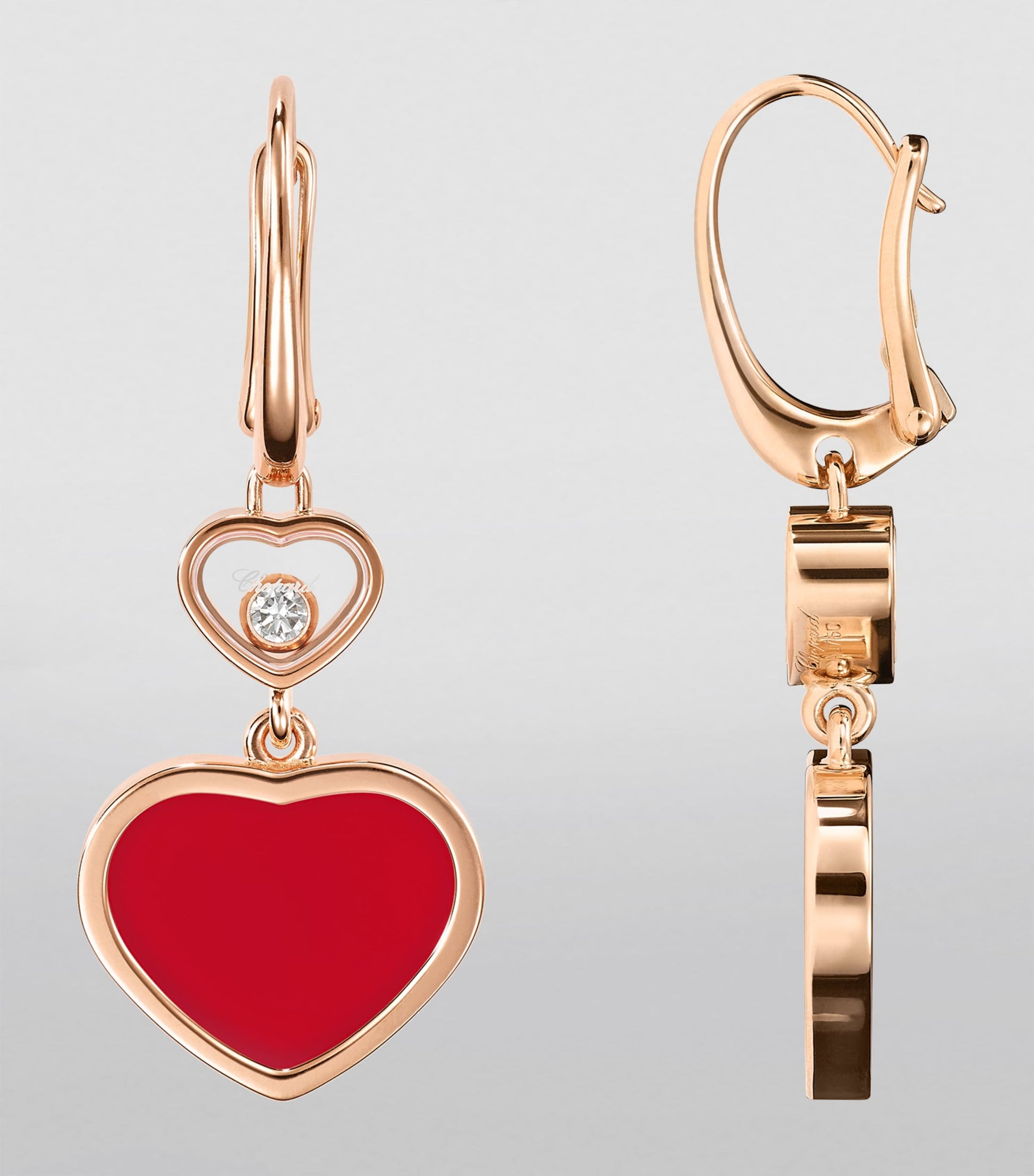 Rose Gold, Carnelian and Diamond Happy Hearts Earrings