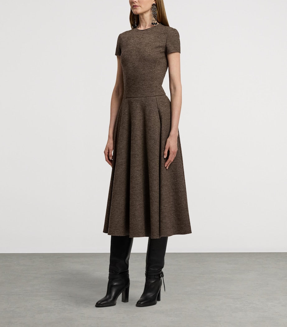 Ralph Lauren Collection Brown Wool Tick-Weave Margaret Midi Dress