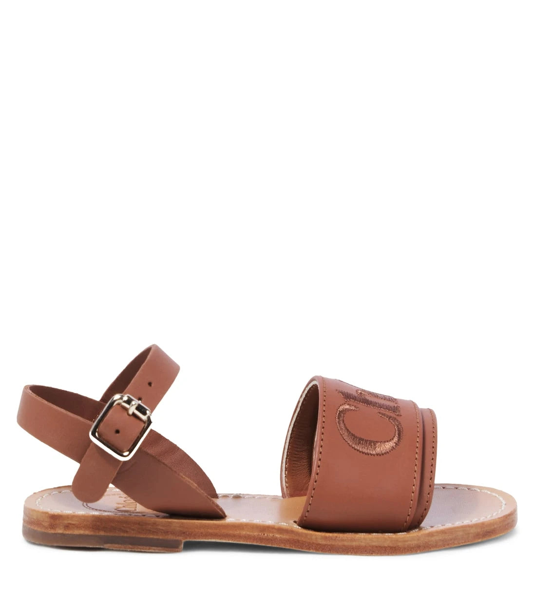Chloé Kids - صنادل جلدية مطرزة بالشعار