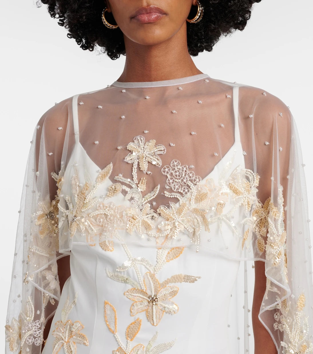 Là Fuori - Ivory Garden embellished caped gown